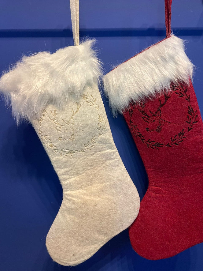Kerst stocking sok beige rood
