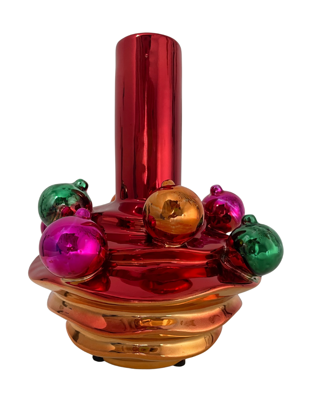 Rood en gouden vaas met 3D kerstballen