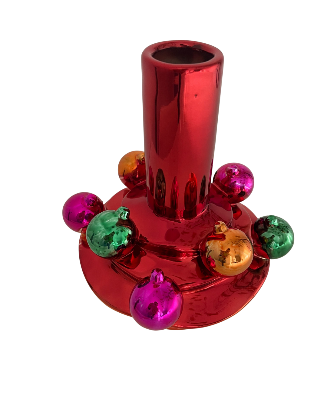 Rood en gouden vaas met 3D kerstballen