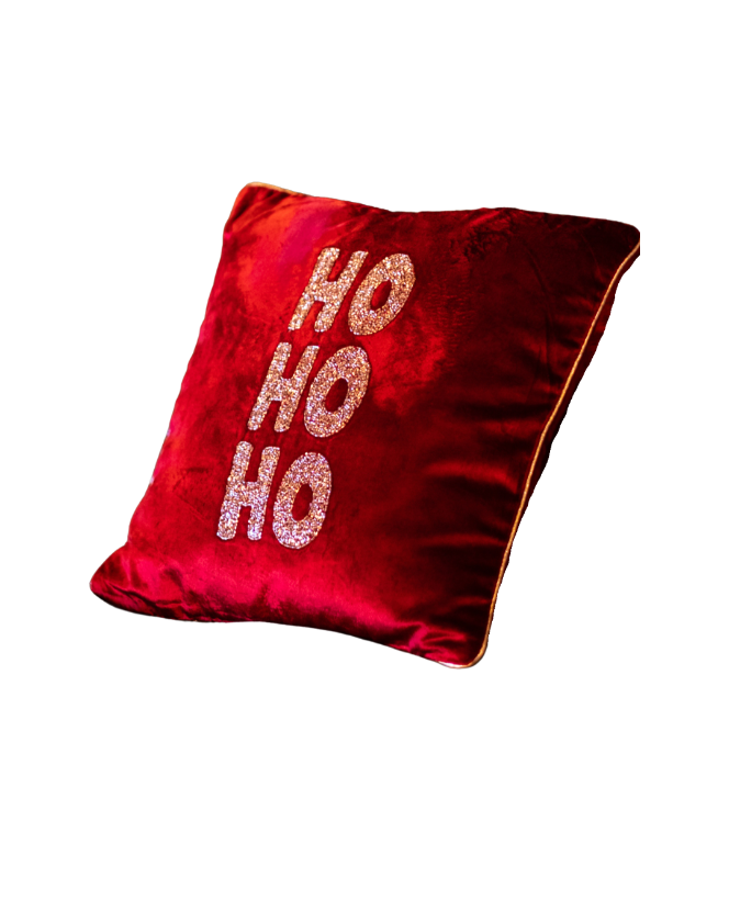 Rood Sierkussen, fluweellook met gouden opdruk "Ho Ho Ho"